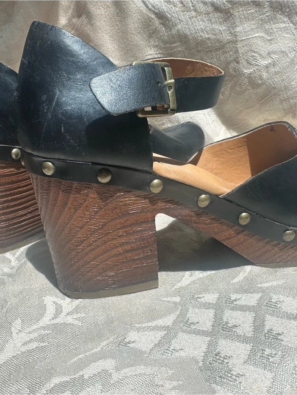 Kork-Ease Black Leather Studded Platform Clogs